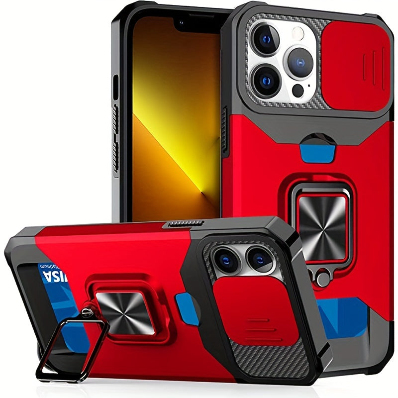 [1pc Heavy-Duty Phone Case] Heavy-Duty Shockproof Phone Case with a Metal Stand And Card Slot, Compatible with Iphone 16 Pro Max, 15 Pro Max, 14 Pro Max, And 13 Pro Max.