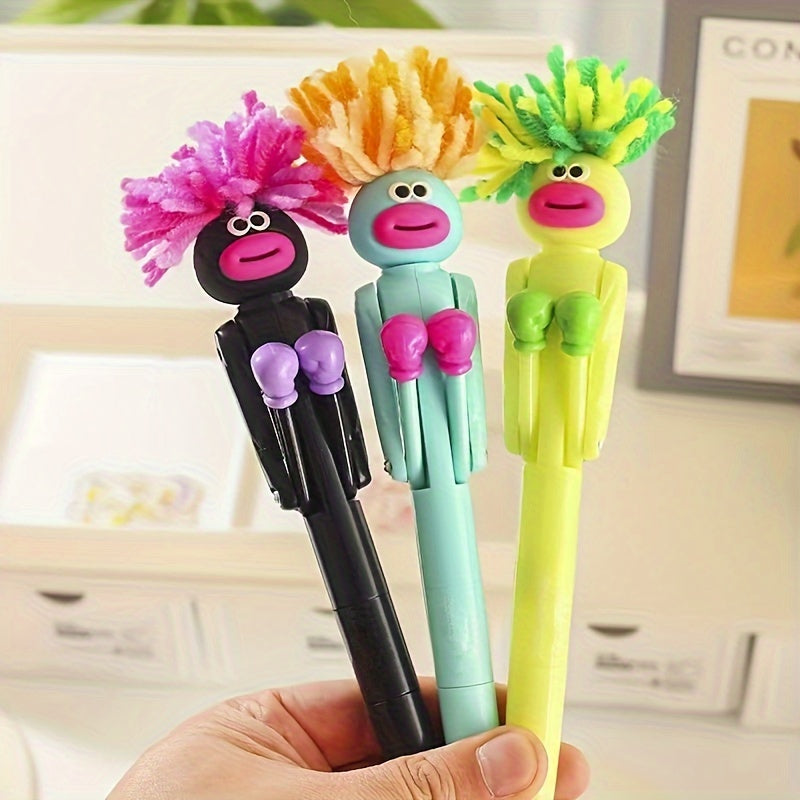1pc Funny Exploding Hair for Man Boxing Round Ballpoint Pen Creative Relax Pen Student High-looking Funny Birthday Gift 1.0mm Black Refill Knock Big Mouth Knock Pen