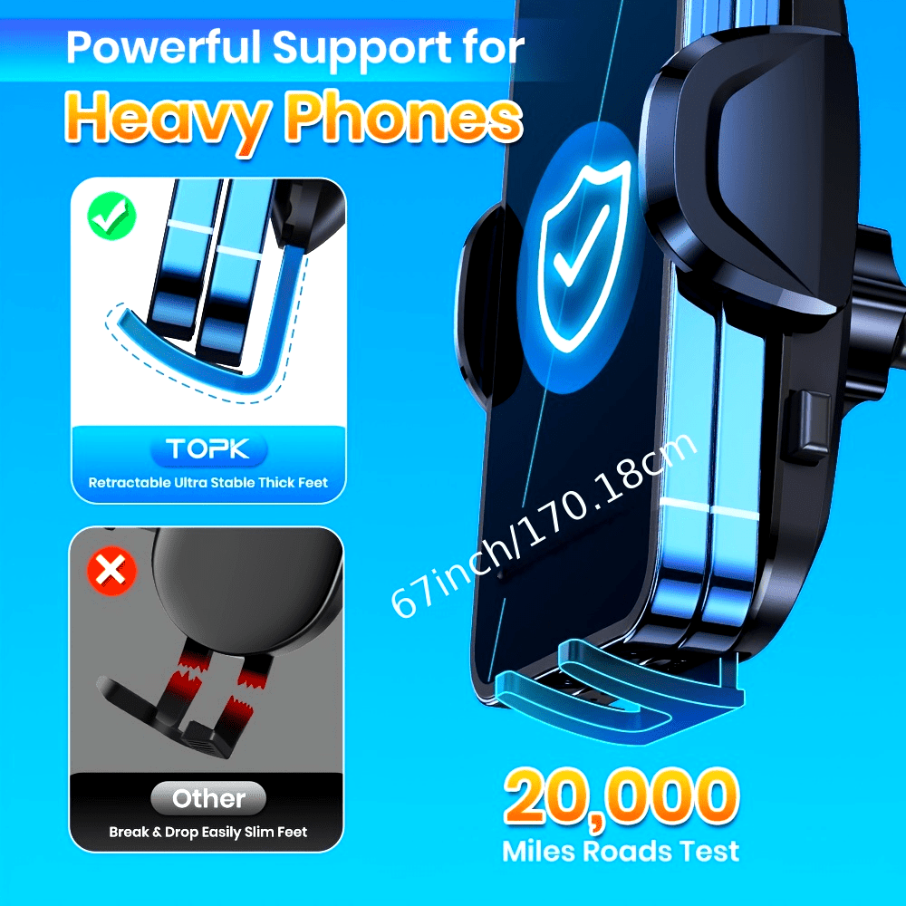 TOPK Car Phone Holder Mount, Car Mount with Hook Clip for Car Air Vent 360° Rotation Phone Mount Compatible with iPhone Samsung Android Cell Phone