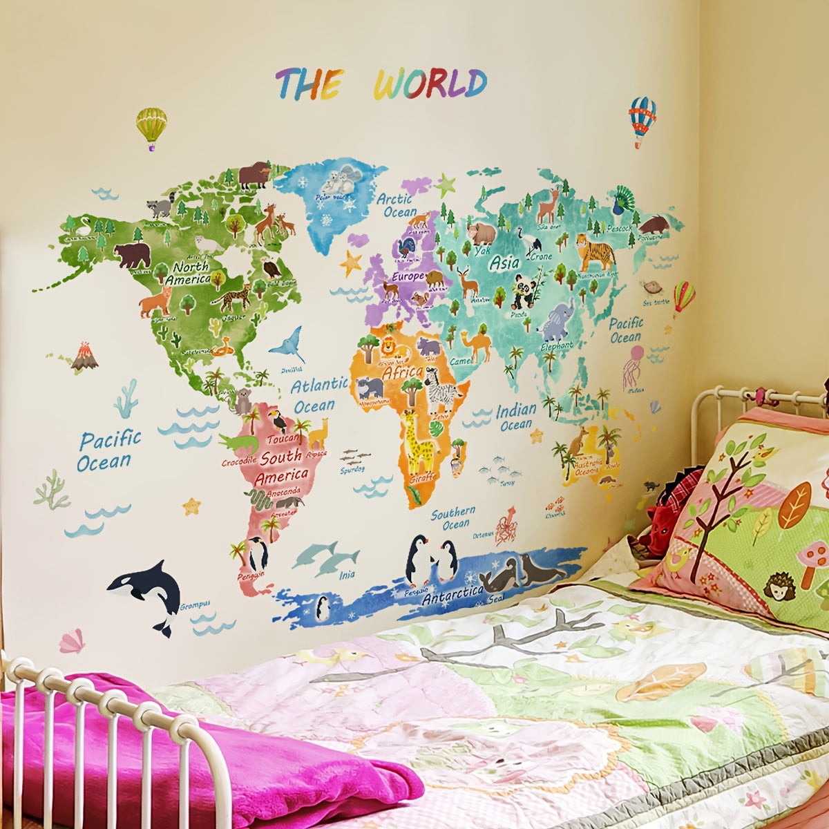3pcs World Animal Distribution Decoration Map, Bedroom Decoration Wall Stickers