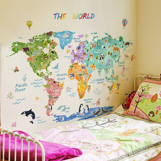 3pcs World Animal Distribution Decoration Map, Bedroom Decoration Wall Stickers