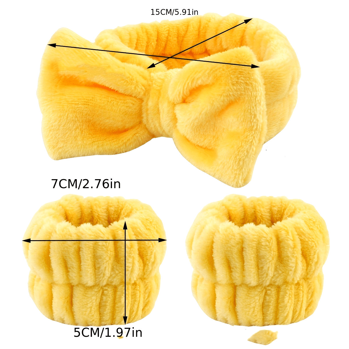 Solid Color Butterfly End Headband Wristband Set Women's Wash Beauty Makeup Headband Wrist Flannel Hair Accessories Headwear Face Wash Headband Wrist Set Plush Elastic Headband Ladies Accessories Set