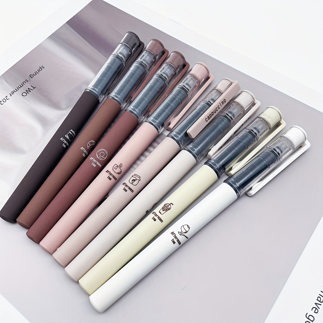 8pcs Coffee-Themed Quick-Dry Gel Pens, No-Smear Soft Fine Tip for Note-Taking, Drawing, School & Office Supplies, Mixed Colors, Back to School Essentials