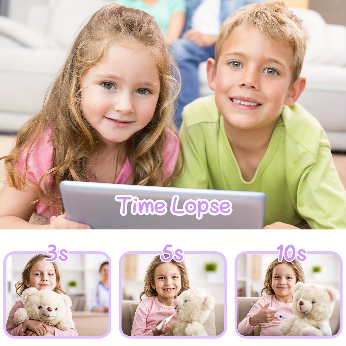 Unicorn-Themed Youngsters' HD Digital Camera with Front & Rear Lenses, Rechargeable Portable Toy with Video Games, 32GB Storage, USB Charging, Bright Pink/Purple, Perfect Birthday Gift for Boys & Girls Ages 3-12, Youngsters's Digital Camera | Whimsical De