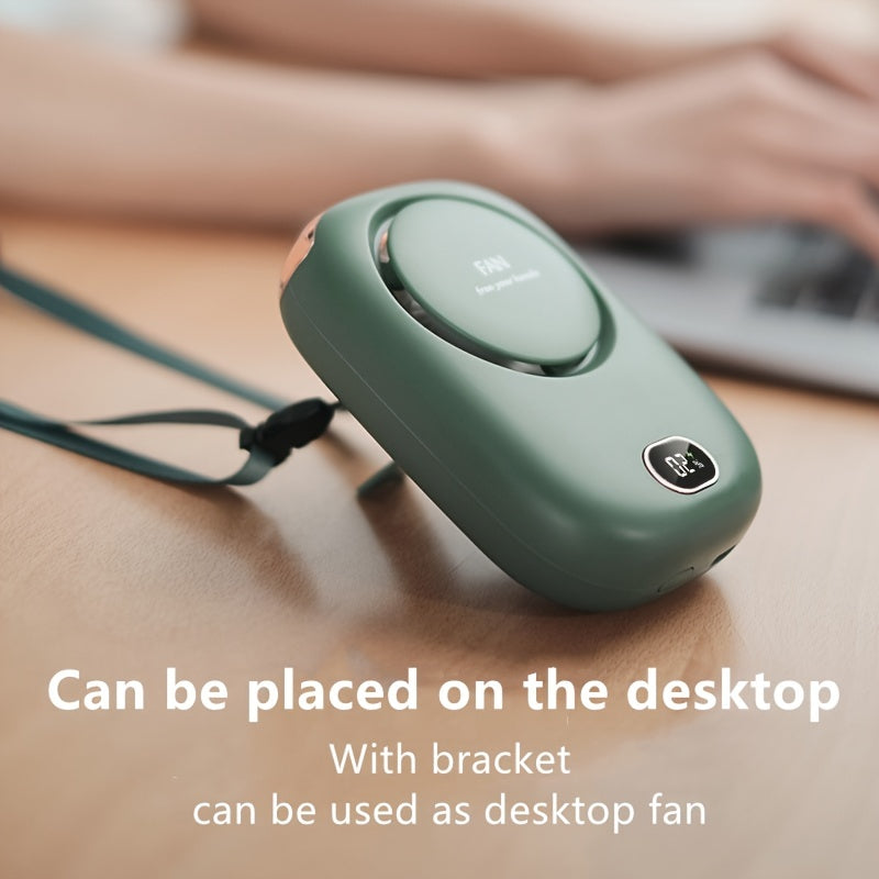 1pc Portable Three-Speed USB Fan with Waist-Hanging and Desktop Stand, Power Display, and Leafless Design