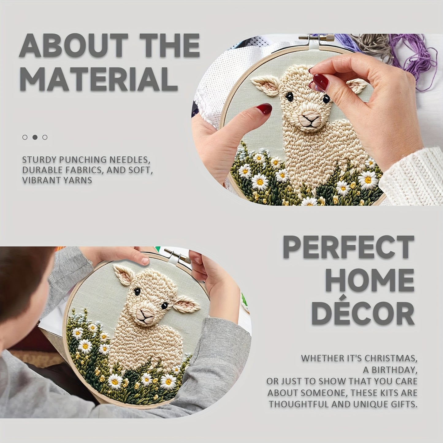 1pc Punch Needle Kit - Adult's Punch Stitching Set, Adorable Cartoon Animal with Daisy Flowers, DIY Needle Punch Kits for Art Crafts, Suitable for Handmade and Decoration, An Ideal Holiday Gift