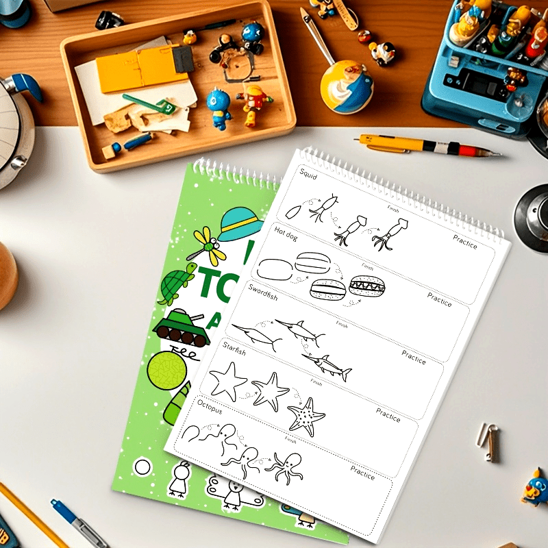1pc Green Stick Figure Drawing Book for Youngsters - 300+ Step-by-Step Art & Education Toy, Learning Painting Supplies with Cartoon Dinosaur & Frog Designs, Perfect for Creative Writing & Coloring, Youngsters Drawing Book | Playful Design | Spiralbound Bo