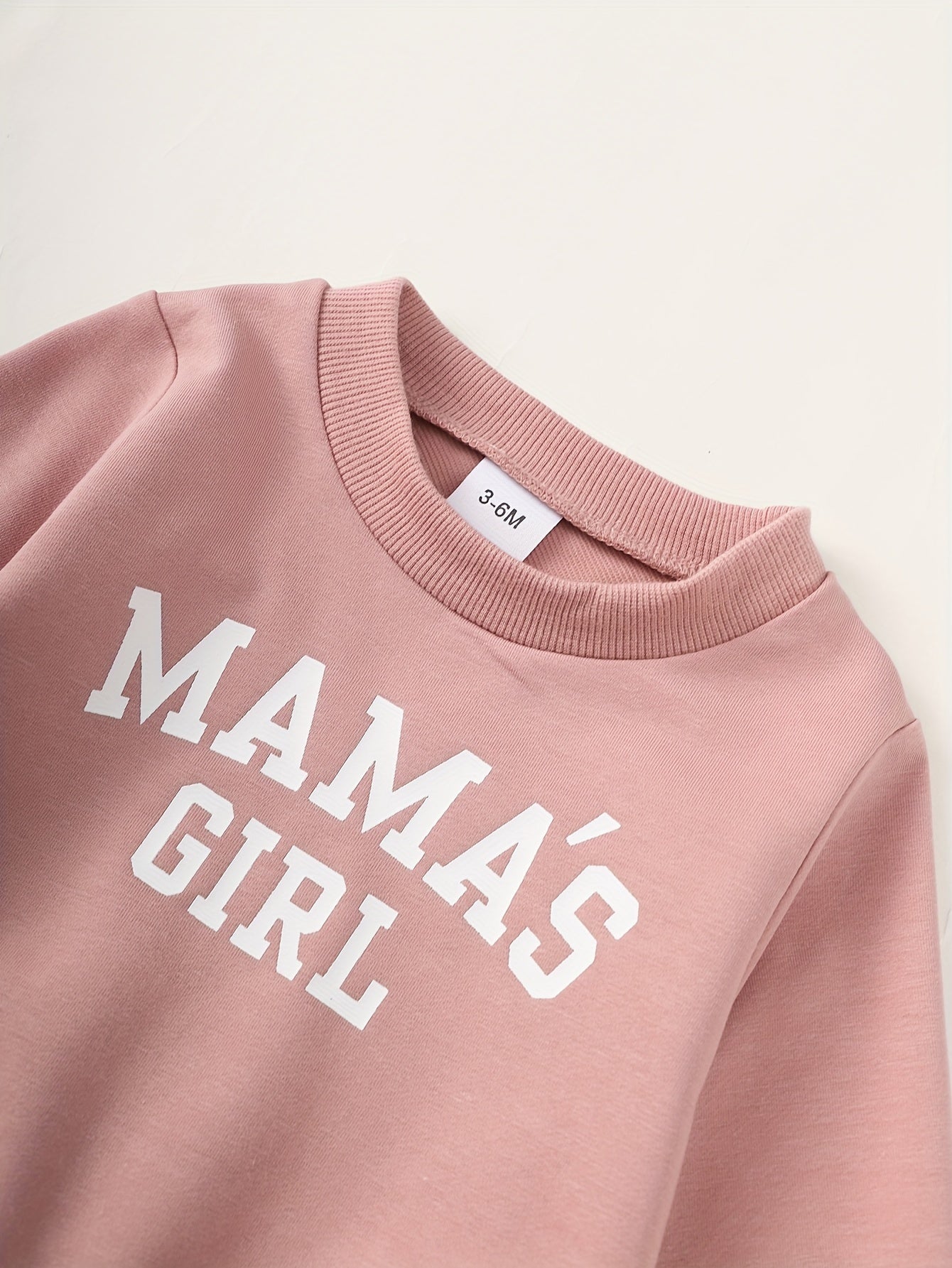 [Baby Girl Sweatshirt] 2pcs Baby Girl Letter Pattern Long Sleeve Sweatshirt | Solid Color Round Neck Trouser Suit, Outdoor Cloth