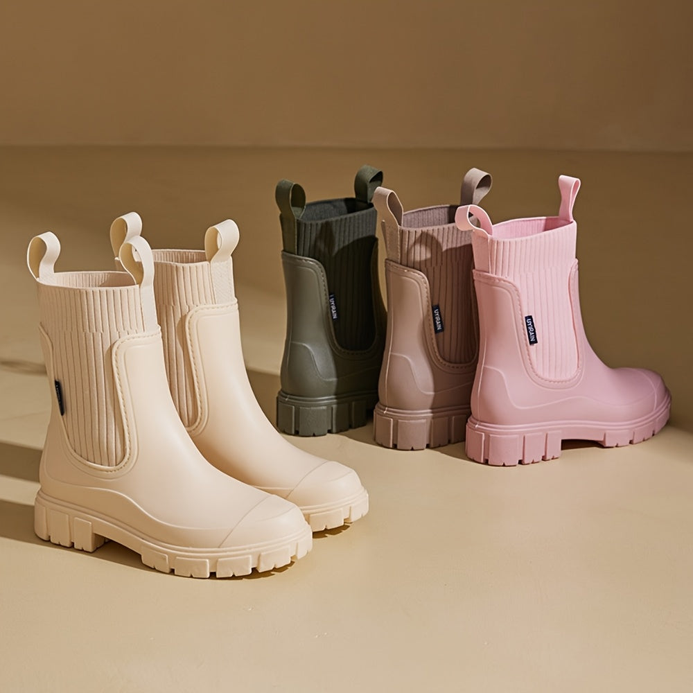 Women'S Chelsea Rain Boots - Slip-Resistant Thick Sole, Round Toe, PVC Upper & Sole, Comfortable Fabric Inner & Insole, Versatile Outdoor Footwear for Casual Attire, Versatile Outdoor Shoes | Chelsea Rain Boots | Durable PVC Materia