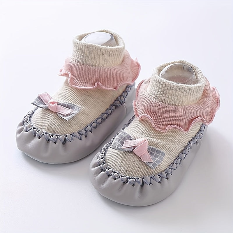 Spring And Autumn Cartoon Baby Leather Bottom Socks, Baby Toddler Floor Socks, Bowknot Non-slip Children's Soft Bottom Shoes Socks
