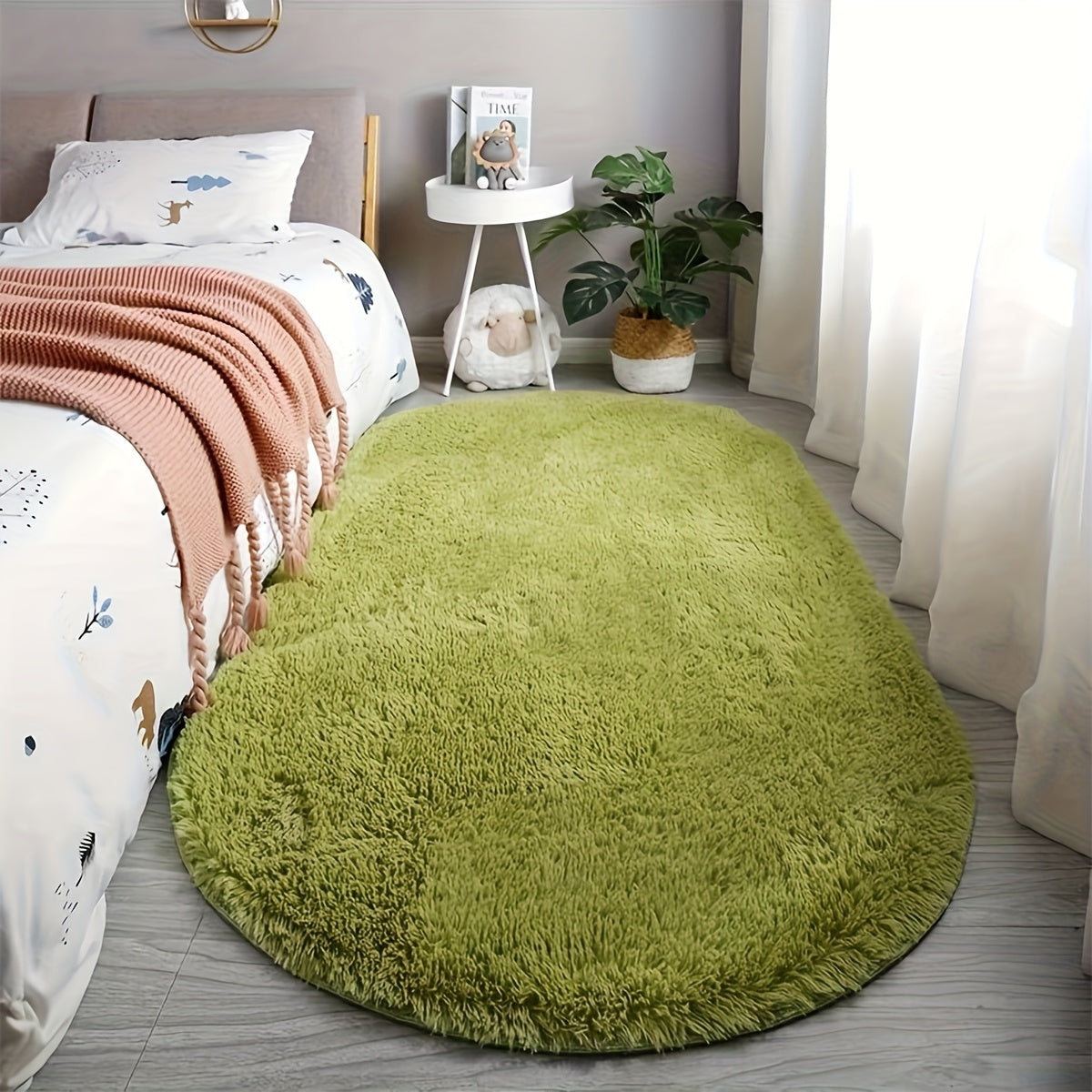 [Ultra-Soft] Oval Tie-Dye Plush Area Mat | Luxurious Faux Fur | Anti-Slip Backing, Stain & Absorbent | Living Room & Bedroom | Modern