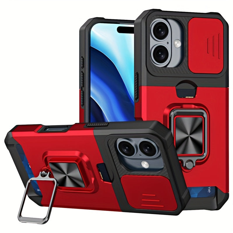 [1pc Heavy-Duty Phone Case] Heavy-Duty Shockproof Phone Case with a Metal Stand And Card Slot, Compatible with Iphone 16 Pro Max, 15 Pro Max, 14 Pro Max, And 13 Pro Max.