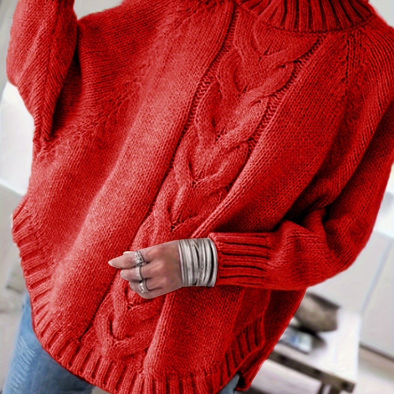 Women'S Vintage-Inspired Black Cable Sweater with High Neck, Loose Fit, Fall & Winter Style - Casual, Everyday Pullover for Autumn and Winter, Autumn Winter Apparel | Vintage Sweater | Cable Pattern, Sweater Dress