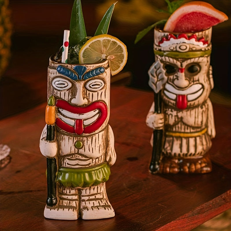 [1pc Ceramic Tiki Mug] 1pc Hawaiian Ceramic Tiki Cocktail Mug | For Bar, Pub, Club, Restaurant, Home Use, Drinkware