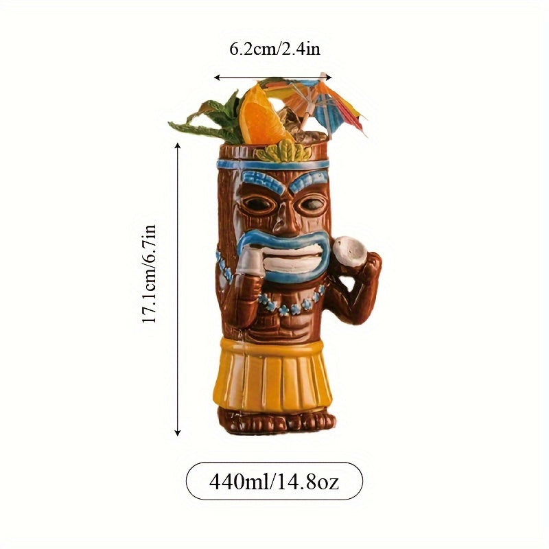 [1pc Ceramic Tiki Mug] 1pc Hawaiian Ceramic Tiki Cocktail Mug | For Bar, Pub, Club, Restaurant, Home Use, Drinkware