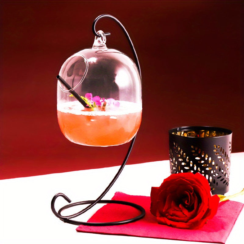 1pc 11.8oz Hanging Cocktail Glass with Iron Stand - BPA-Free, Reusable Martini & Wine Bar Glassware, Perfect for Summer Drinks, Hand Wash Only, Elegant Round Design for Refreshing Beverages, Summer Drinkware | Elegant Round Glass