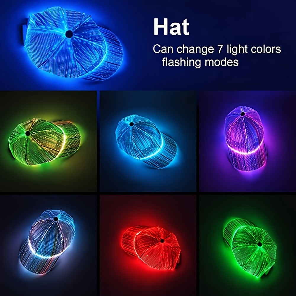 1pc LED Glowing Cap, Luminous Baseball Hat, 7 Colors Glow Hat, USB Charging Light Up Caps, Different Changing Modes Cool Glowing Hats Party Gift halloween christmas gift -winter, new year
