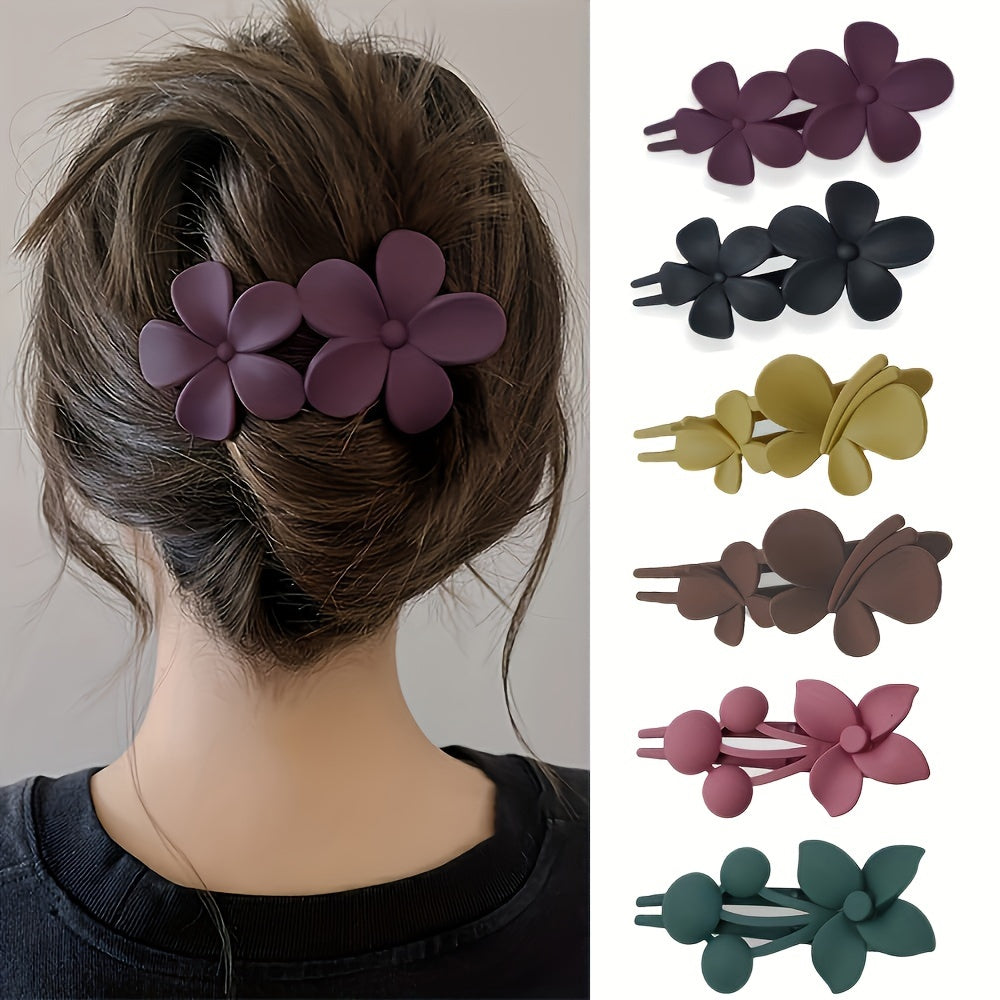 6pcs Flower Hair Clips for Teen s - Elegant Floral Duckbill Clips with Secure Hold, Vibrant Purple/Black/Green/Brown/Pink/Teal, Hand Wash Only for Party & Everyday Hairstyles, Hair Clips for s, Teenage Hair Accessories, Durable Clip Construction, Sophisti