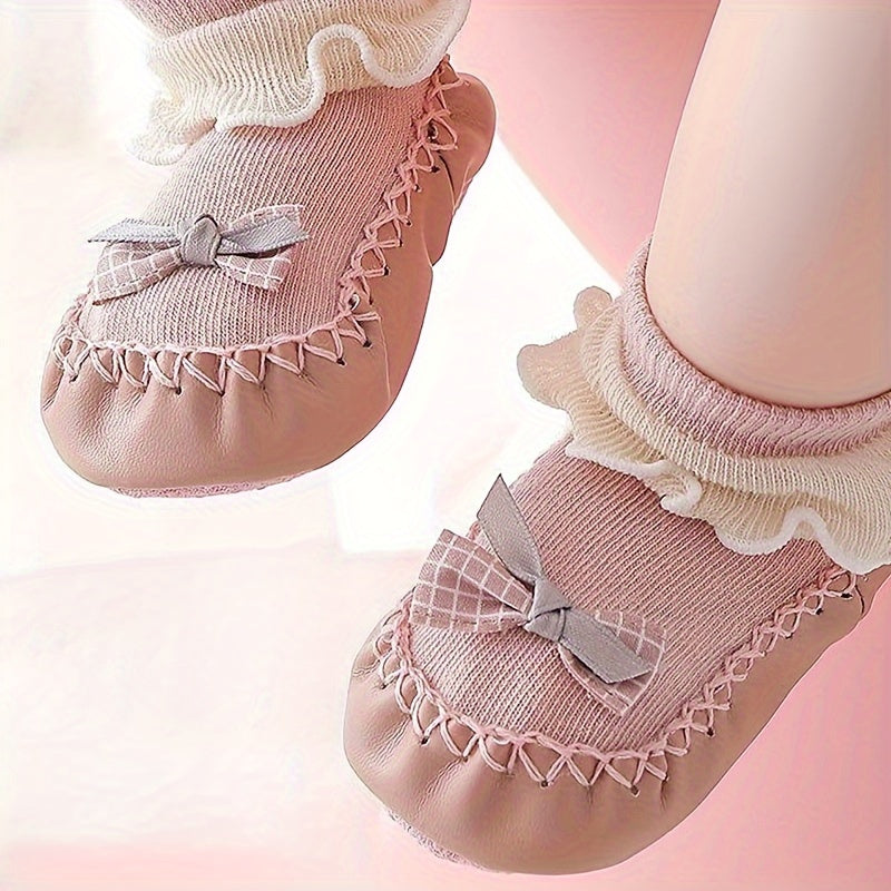 Spring And Autumn Cartoon Baby Leather Bottom Socks, Baby Toddler Floor Socks, Bowknot Non-slip Children's Soft Bottom Shoes Socks