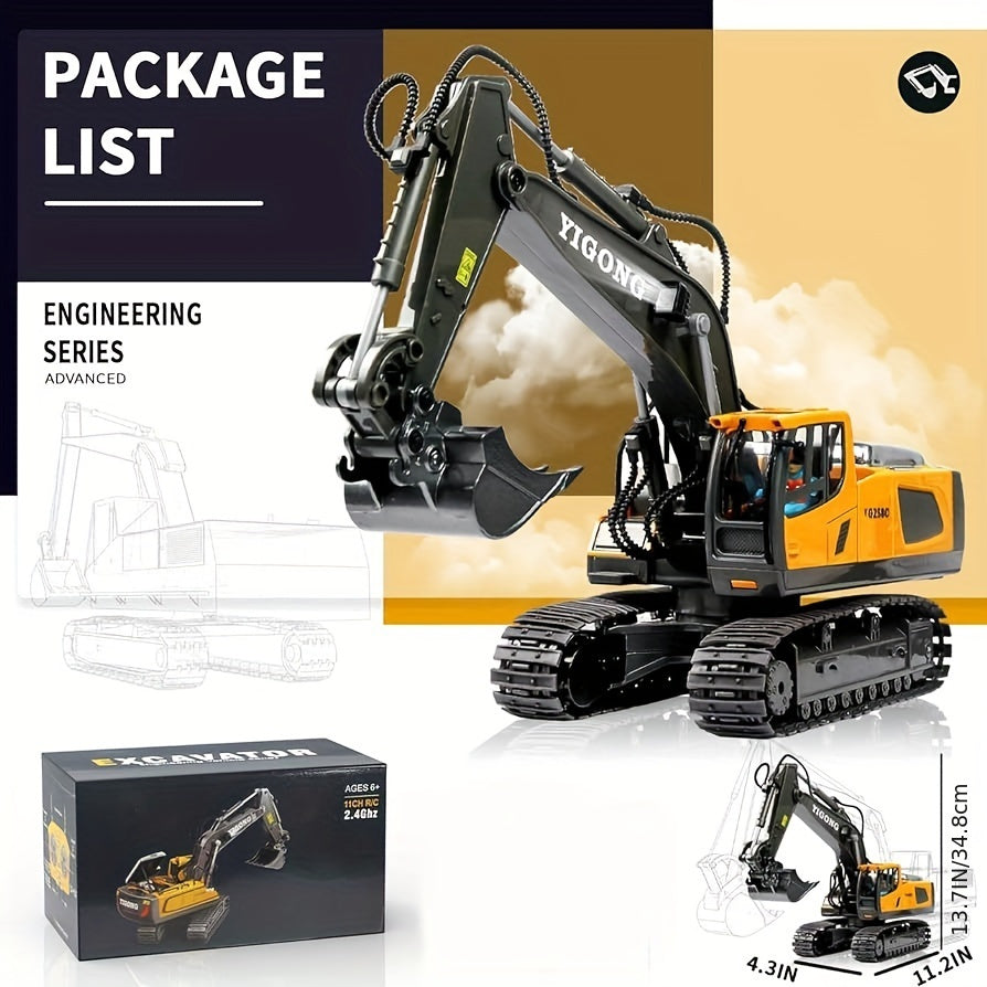 [RC Excavator Toy] 2.4Ghz Remote Control Excavator Toy | for Boys, Kids 6 7 8 9 10 11 Year Old, with Metal Shovel, Lights, Sounds, Turns 680 Degree - Bigger 1/18 Scale RC Construction Toys