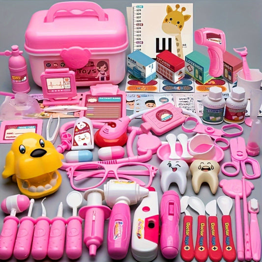 Doctor Playset Kids Doctor Toy Set Girl Pretend Nurse Stethoscope Injection Dental Playset Toy Dentist Pretend Play Toy, as Halloween, Christmas Gift, Birthday Gift, Holiday Gift (Some Accessories Color Random)