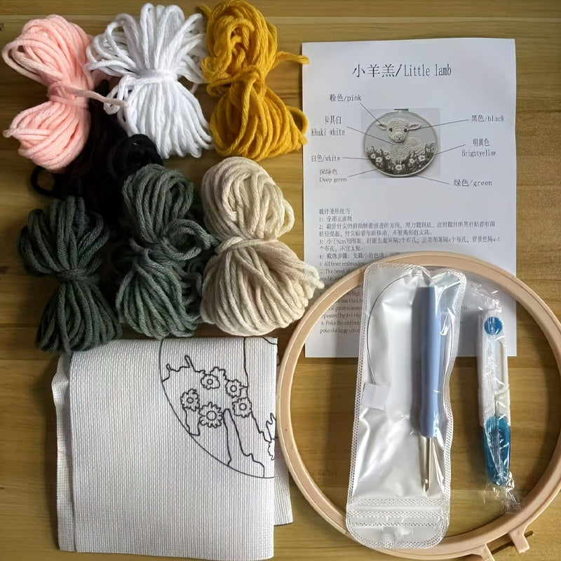1pc Punch Needle Kit - Adult's Punch Stitching Set, Adorable Cartoon Animal with Daisy Flowers, DIY Needle Punch Kits for Art Crafts, Suitable for Handmade and Decoration, An Ideal Holiday Gift