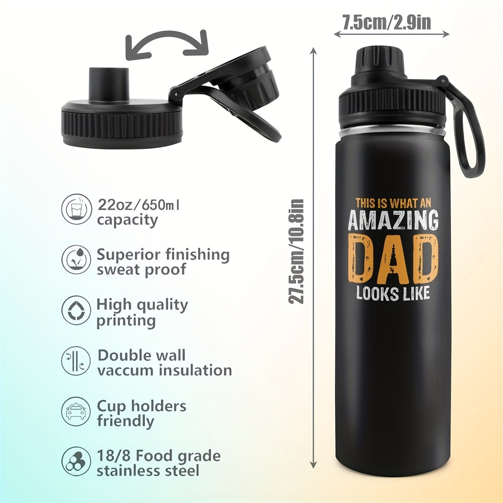 1pc, Father's Day Gifts 20oz Tumbler Gifts for Dad, AMAZING DAD Funny Print Gifts for Daddy Papa From Daughter Son Wife Birthday Fathers Day 20oz Stainless Steel Tumbler Travel Coffee Mug Cup Grandfather Husband Men Present