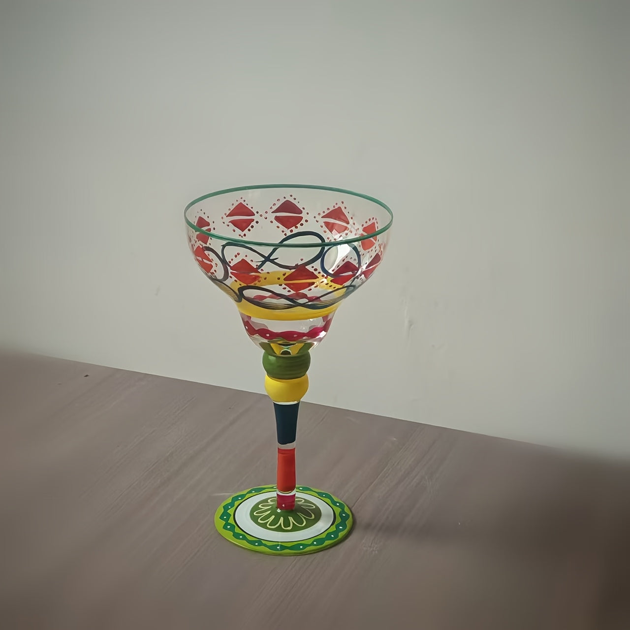 [Hand-Painted Margarita Glasses] Colorful Hand-Painted Margarita Glasses | Unique Floral & Geometric Design Cocktail Goblets for Home Bars | Hand Wash Only
