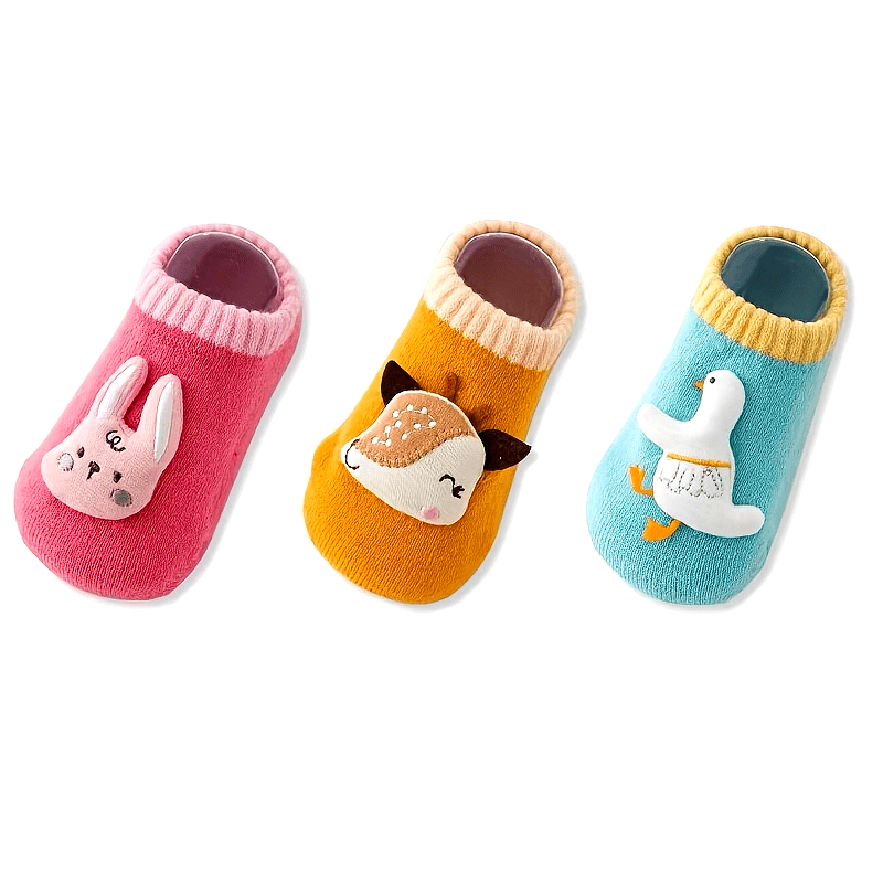 3 Pairs Of Baby Boy's Cartoon Animal Dino Decor Bottom Rubber Non-slip Sports Socks, Comfy Breathable Soft Socks For Babies Wearing