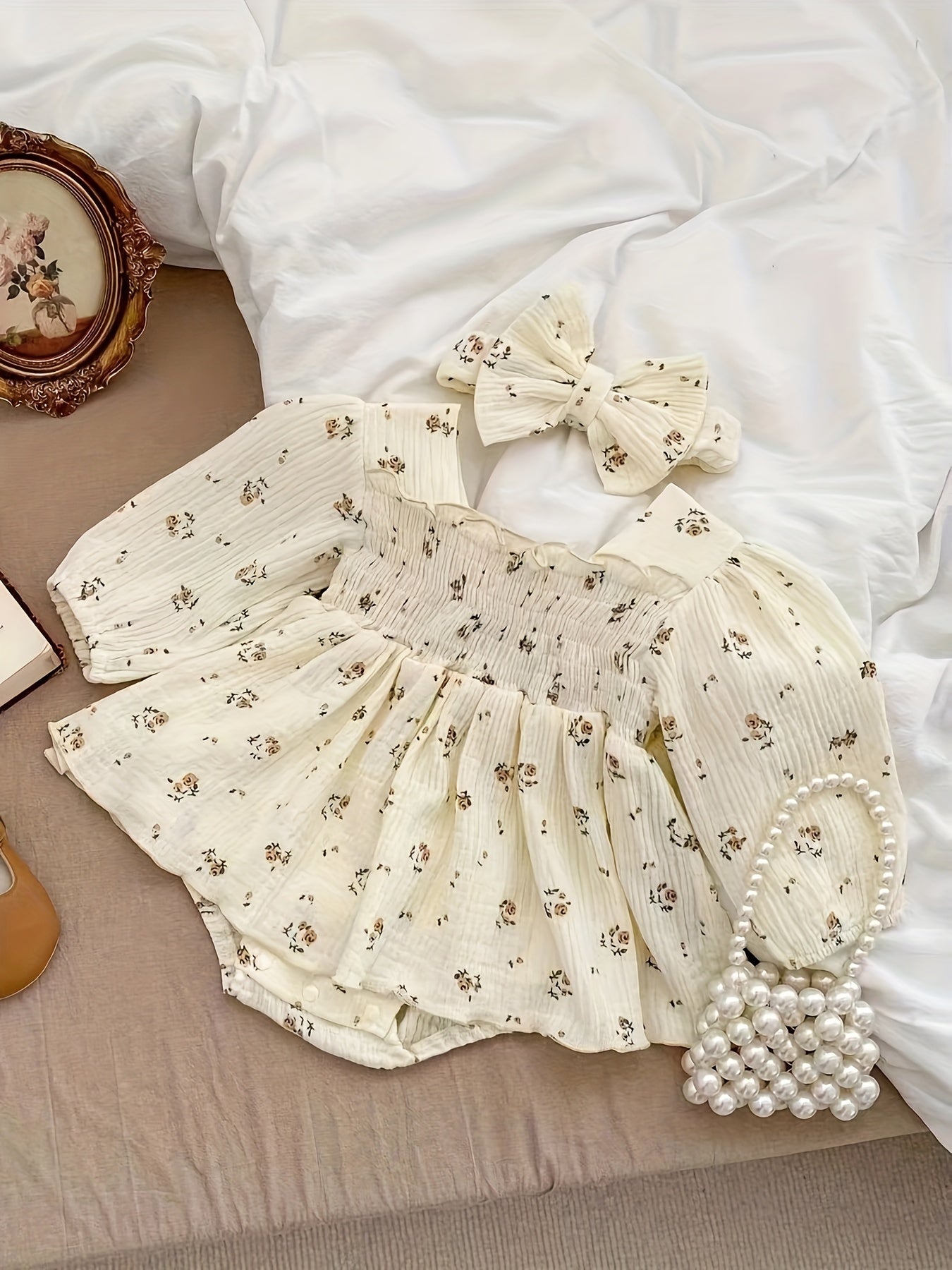 Baby Princess Dress with Small Floral Print And Climbing Suit