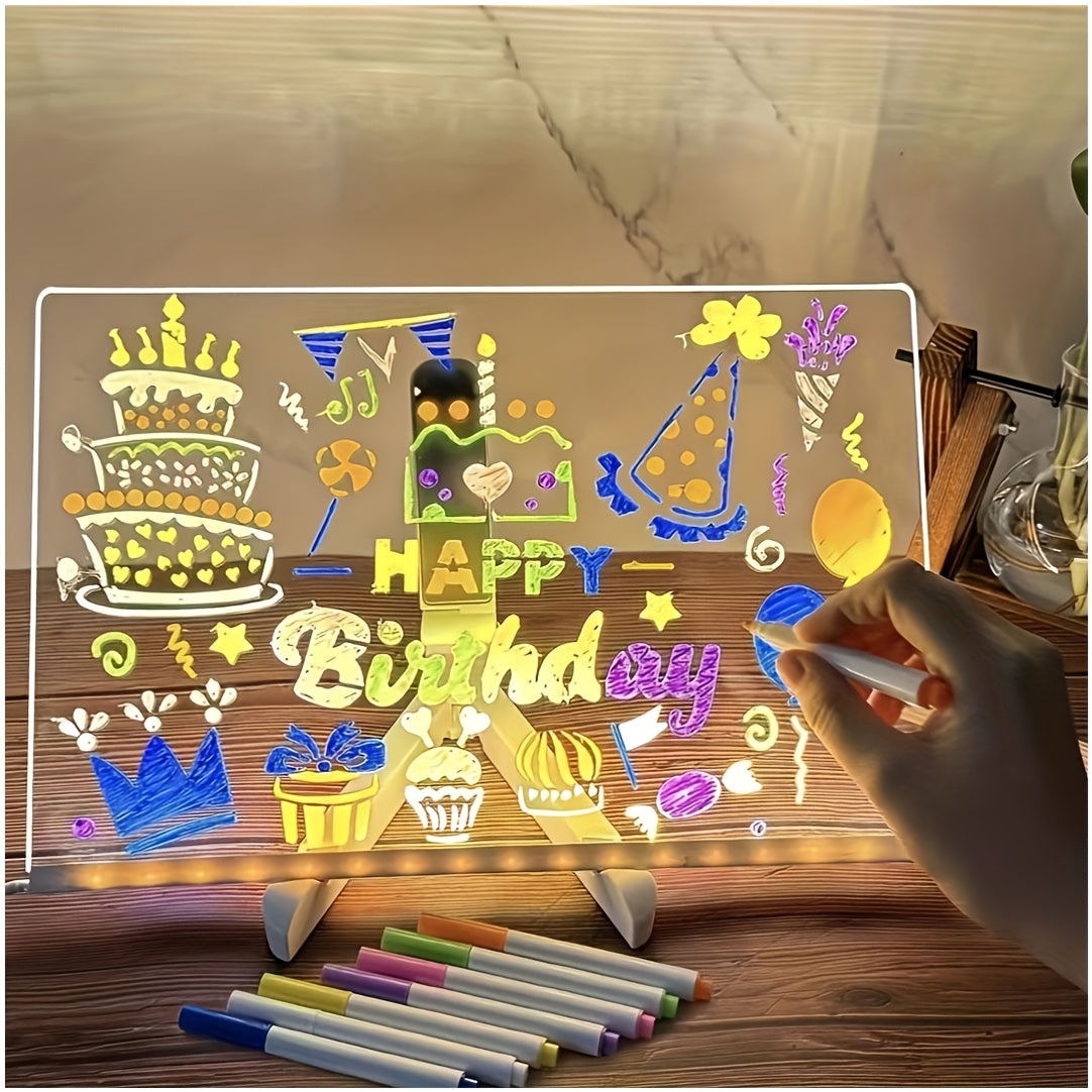 1pc Youngsters Light Up Acrylic Chalkboard Board with USB Powered Lamp - Multi-Purpose Drawing & Message Board for Bedroom Nightlight, No Battery Required, Transparent PMMA Material, Youngsters's Drawing Board|Colorful Board|Glossy Finish, Graffiti Board,