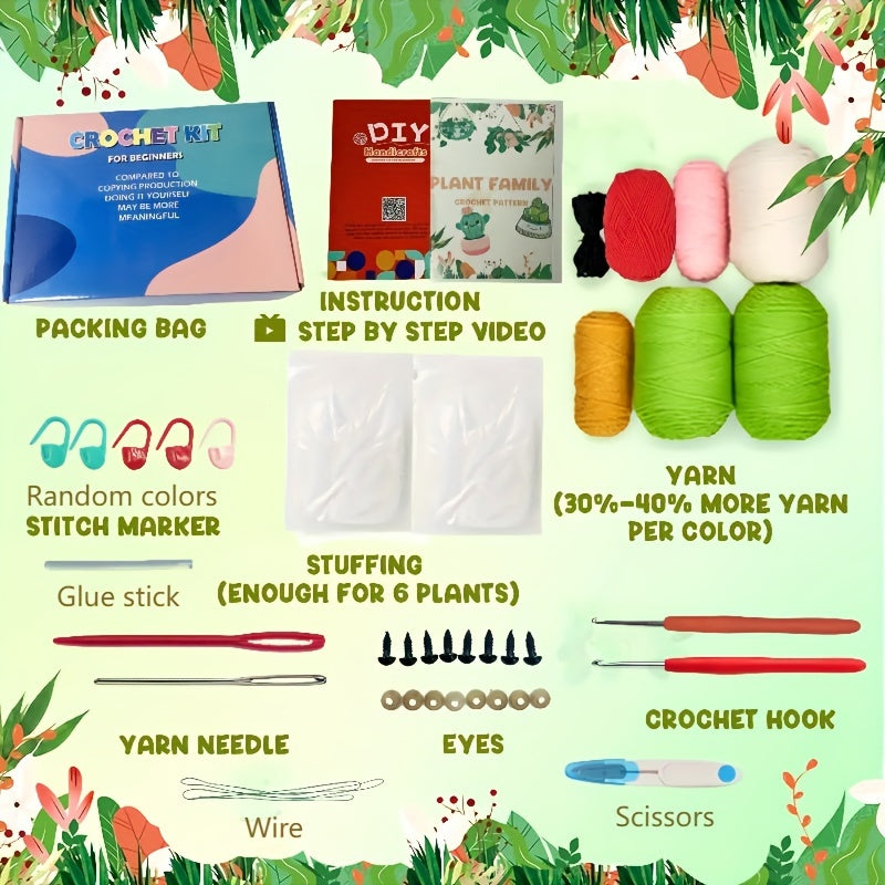 6pcs DIY Handcraft Set Beginner Crochet Kit with Yarn, Instructions, Video Tutorial for Adults - Perfect for Halloween & Christmas Gifts