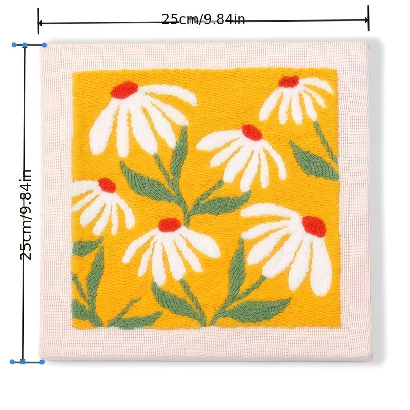 [1 Set Complete Beginner Punch Needle] 1 Set Punch Needle Beginner Kit with Adjustable Plastic Punches, Mixed Color Yarn, All Seasons Flower Theme Crafting Set, Complete Material Included