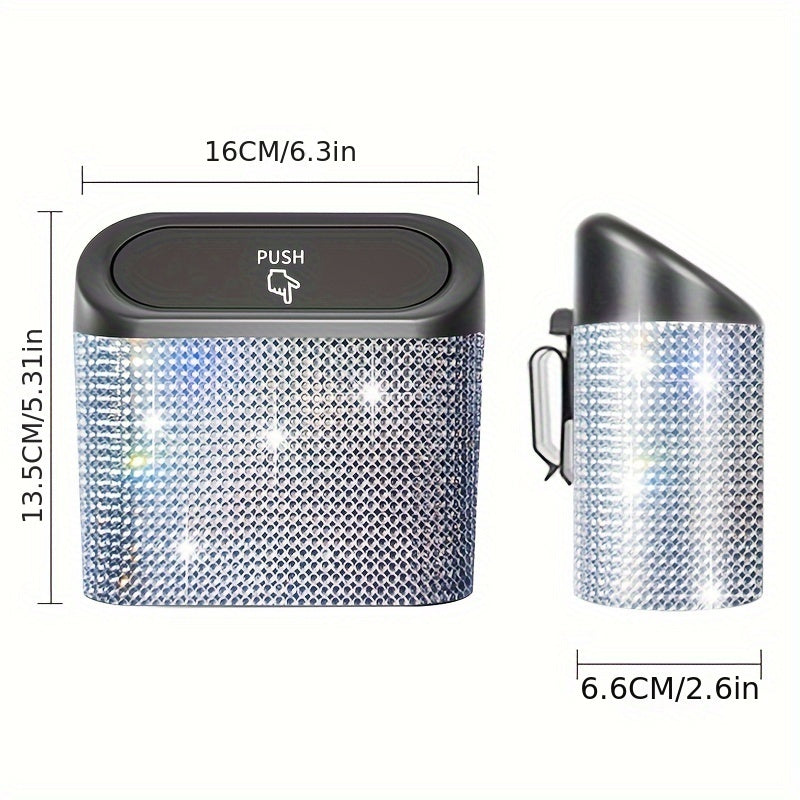 Artificial rhinestone inlaid car trash can, car interior hanging storage bin automatic lid trash can bag multi-functional mother car accessories