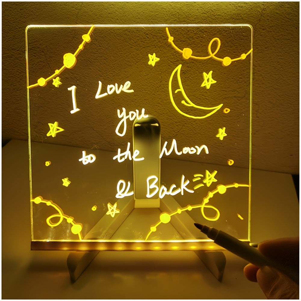 1pc Youngsters Light Up Acrylic Chalkboard Board with USB Powered Lamp - Multi-Purpose Drawing & Message Board for Bedroom Nightlight, No Battery Required, Transparent PMMA Material, Youngsters's Drawing Board|Colorful Board|Glossy Finish, Graffiti Board,