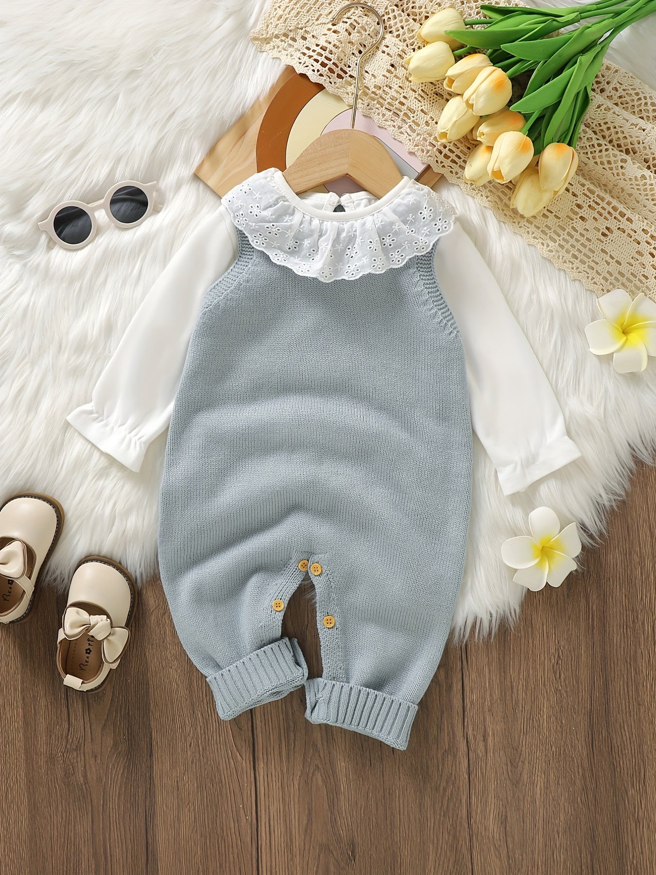 Unisex Bodysuit with Heart Jacquard Detail - Soft 100% Acrylic Square Neck Winter Outfit, Elastic Crotch & Snap Closure, Light Green Adorable Clothing for &, Perfect for Outdoor