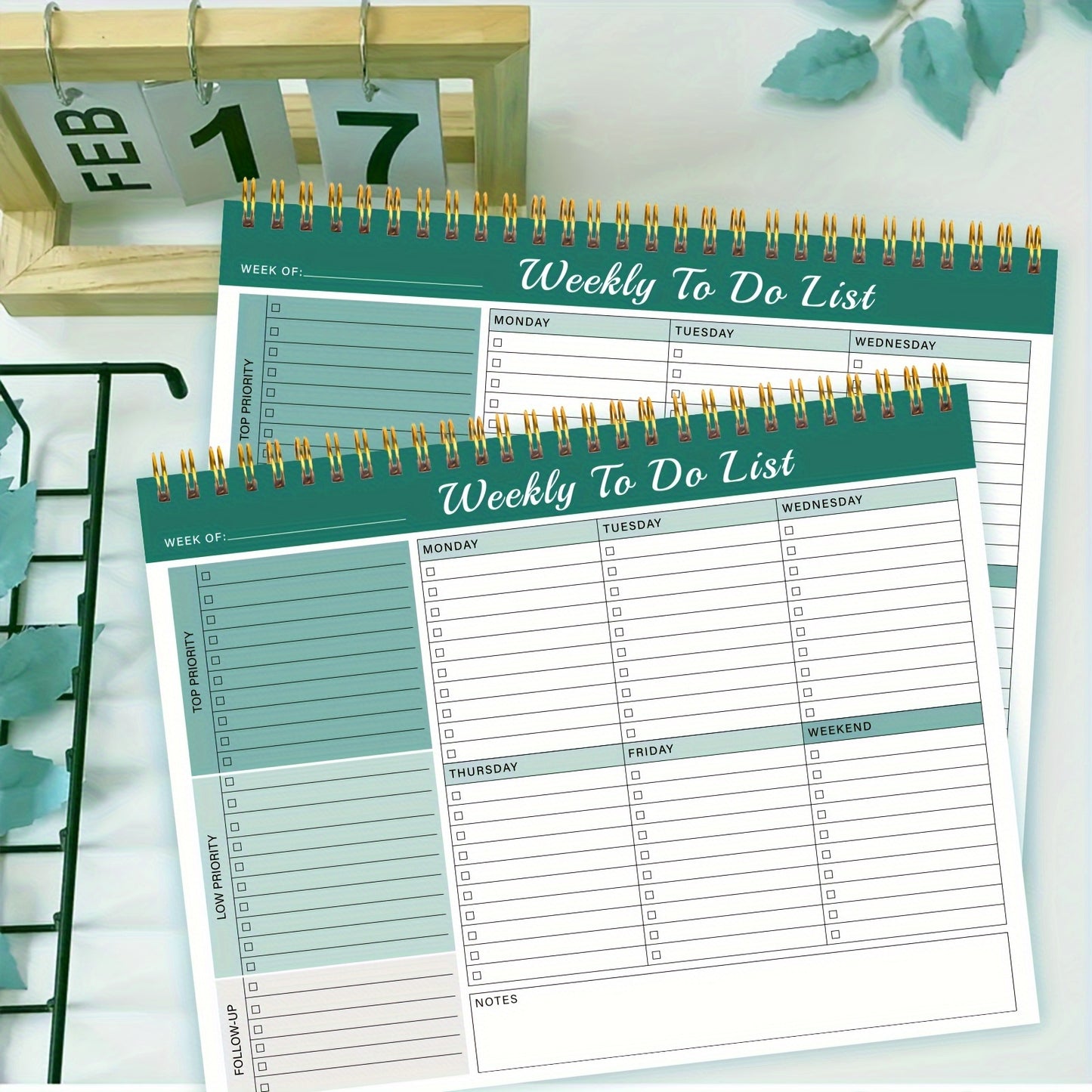 Weekly Planner Pad - Undated 52 Page Spiral or Glue Bound To-Do List, 8.5" x 11" Desk Task Planner for Work & Personal Organization