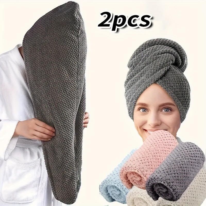 2-Pack Super Absorbent Microfiber Hair Towels, 300GSM Soft Quick-Dry Hair Drying Cap for Normal Hair, Unscented Curl Enhancing Textured Hair Wrap Turban, Easy Button-Fastening Design for Bathroom Accessories