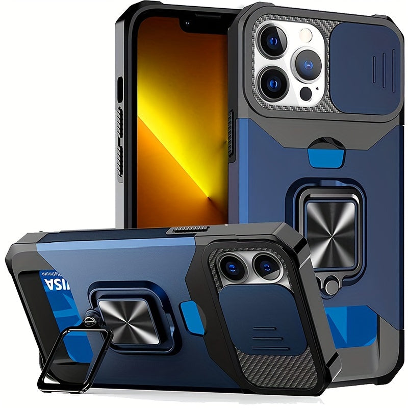 [1pc Heavy-Duty Phone Case] Heavy-Duty Shockproof Phone Case with a Metal Stand And Card Slot, Compatible with Iphone 16 Pro Max, 15 Pro Max, 14 Pro Max, And 13 Pro Max.