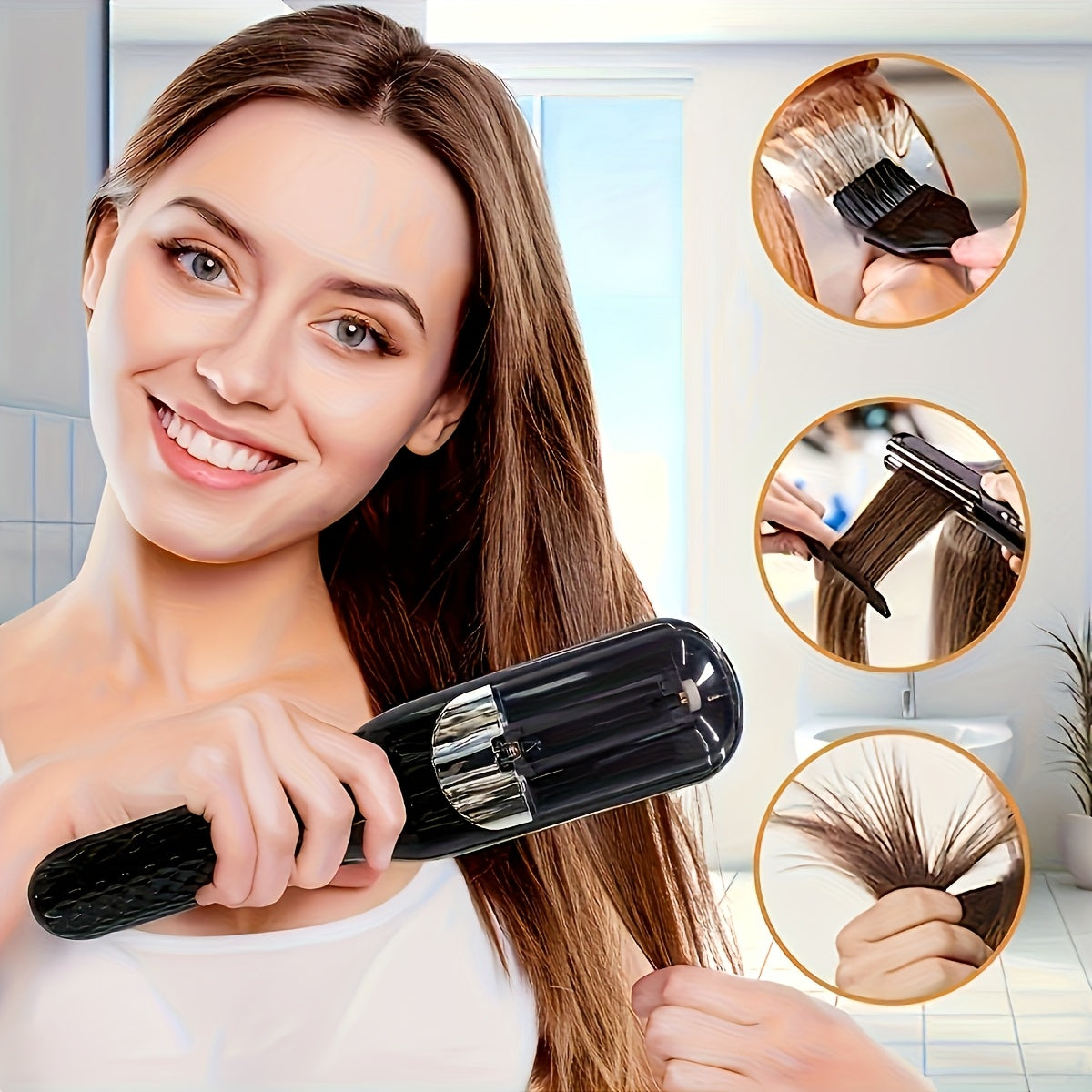 [Cordless Hair Trimmer] 2-in-1 Auto-Rechargeable Split End Trimmer & Hair Clipper | Cordless Beauty Tool for Damaged Hair (Dry, Frizzy, Curly, Brittle) - Includes Limit Comb & Hairpin, ABS Plastic Body