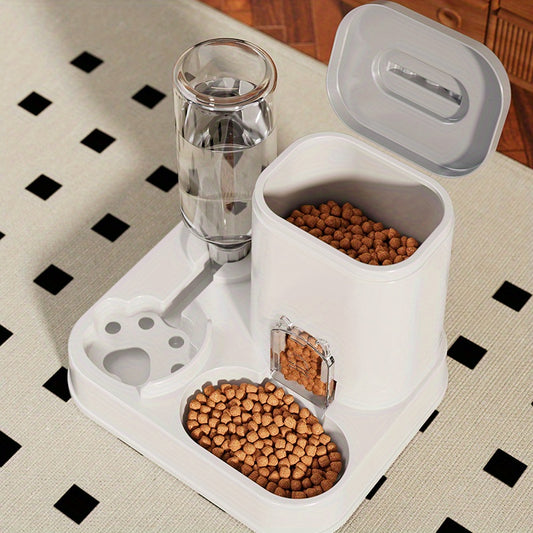Automatic Cat & Dog Water Dispenser with Integrated Food Basin - 1-10L Capacity, No Batteries Needed, Modern White Design for Easy Cleaning & Hydration - Durable Pet Hydration Solution, Automatic Pet Feeder, Sleek Pet Accessory, Sturdy Construction