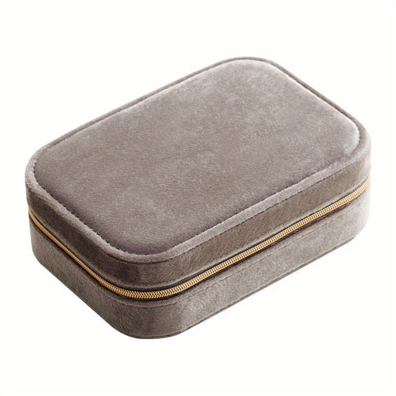 1pc Glam Style 3-Layer Velvet Jewelry Box with Zipper Closure - Multipurpose Rectangular Organizer with Necklace Hooks for Earrings, Necklaces, Rings, Watches, Hair Accessories - Ideal for Travel & Home Storage - Perfect for Christmas, New Year, Valentine
