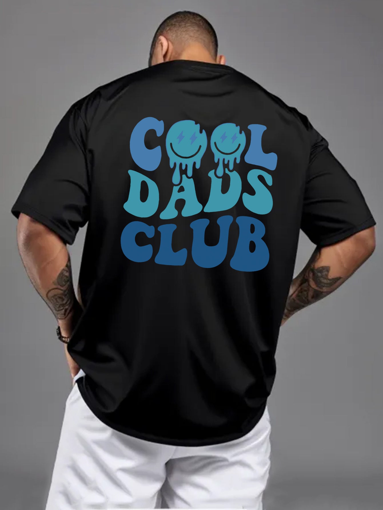 Men's Stylish Blue Cool Dad Club Letter Lightning Eye Smile Print, Lightweight Comfortable T-Shirt, Gift for Father, Friend, Christmas Present, Breathable Casual Versatile Short-Sleeve Tee for Hiking and Fishing