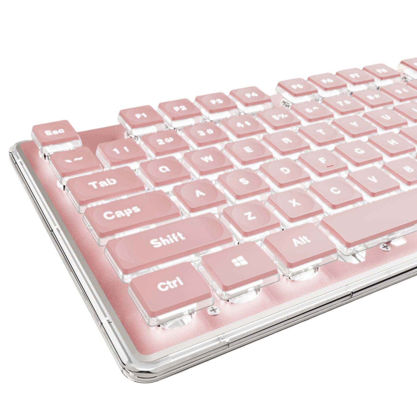 [Aesthetic Keyboard] EWEADN High Aesthetic Keyboard | 104 Keys All-Metal Panel Wired with Cozy keycaps, Mute button, and White Backlit USB - for Games and Office, Windows Laptop PC Pink