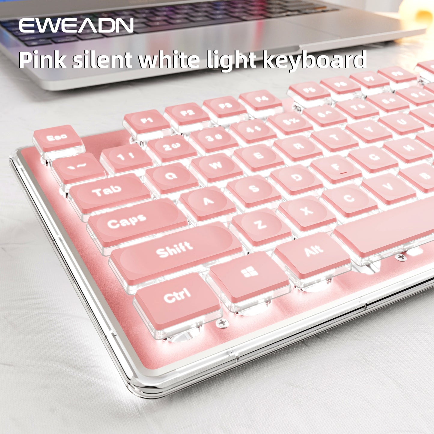[Aesthetic Keyboard] EWEADN High Aesthetic Keyboard | 104 Keys All-Metal Panel Wired with Cozy keycaps, Mute button, and White Backlit USB - for Games and Office, Windows Laptop PC Pink
