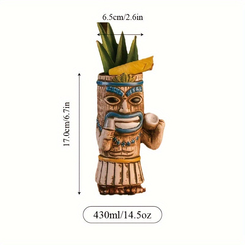 [1pc Ceramic Tiki Mug] 1pc Hawaiian Ceramic Tiki Cocktail Mug | For Bar, Pub, Club, Restaurant, Home Use, Drinkware