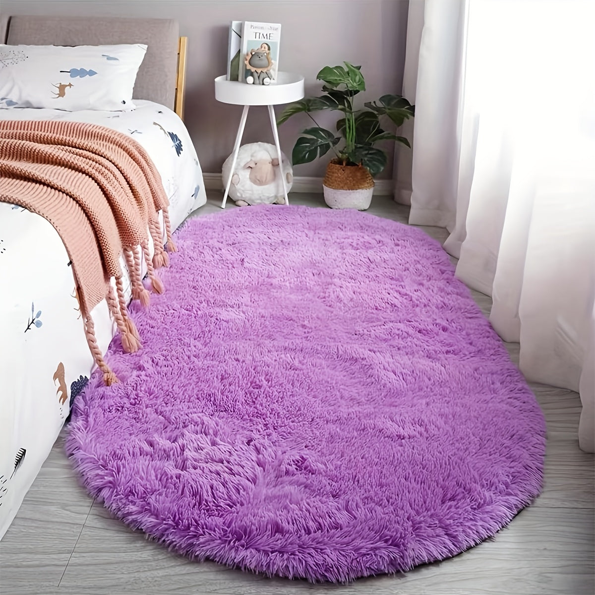 [Ultra-Soft] Oval Tie-Dye Plush Area Mat | Luxurious Faux Fur | Anti-Slip Backing, Stain & Absorbent | Living Room & Bedroom | Modern