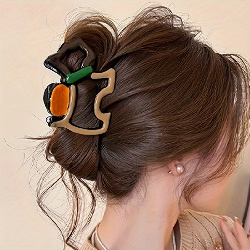 [4pcs Hair Clips] 4pcs Elegant Hair Claw Clips | Chic Wavy Design with Faux Pearl & Color Accents, Non-Slip Shark Clips for Thick Hair