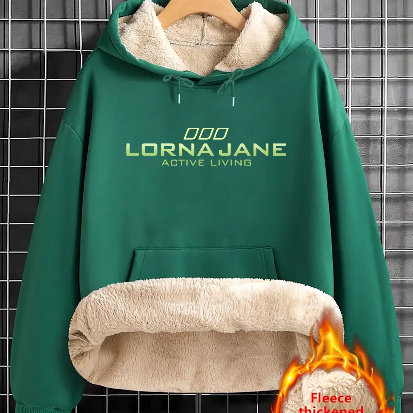 1pc Stylish Green "Lorna Jane" Letter Print Hoodie for Women - Cozy Long Sleeve Pullover with Pockets, Casual Fall/Winter Sweatshirt, Perfect Holiday Gift, Casual Wear Hoodie | Trendy Women'S Hoodie | Texture