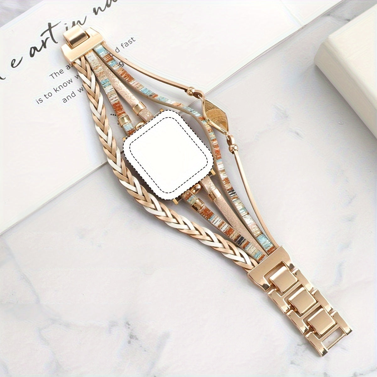 [Bohemian Metal Bracelet] Bohemian Style 1pc Multi-Layer Woven Metal Bracelet Watch Band for Apple Watch - 38mm to 49mm, Ultra Ultra 2 SE 9 8 7 6 5 4 3 2 1, Metal Buckle, No Battery Needed, Stylish Accessory